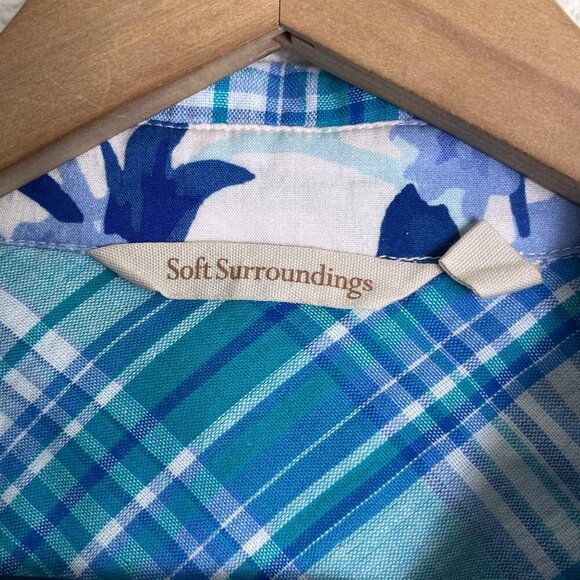 Soft Surroundings Aramie Women’s Plaid Front Peacock Back Shirt Size 1X Top - Picture 7 of 11